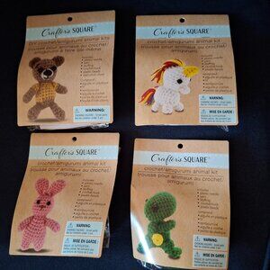 NEW 4pc Pack Crafter's Square DIY Crochet / Amigurumi Animal Kits